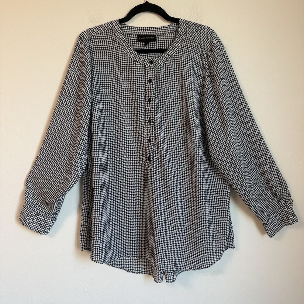 Lane Bryant Size 18/20 Gingham Long Sleeve 1/4 Button Blouse Career Work Preppy